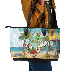 Jamaica Christmas Leather Tote Bag Rasta Santa Snowman Hammock Angel Palm Trees and Tropical Beach - African Pride