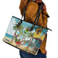 Jamaica Christmas Leather Tote Bag Rasta Santa Snowman Hammock Angel Palm Trees and Tropical Beach - African Pride