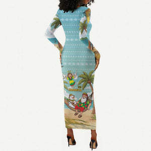 Jamaica Christmas Long Sleeve Bodycon Dress Rasta Santa Snowman Hammock Angel Palm Trees and Tropical Beach - African Pride