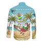 Jamaica Christmas Long Sleeve Button Shirt Rasta Santa Snowman Hammock Angel Palm Trees and Tropical Beach - African Pride