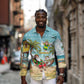 Jamaica Christmas Long Sleeve Button Shirt Rasta Santa Snowman Hammock Angel Palm Trees and Tropical Beach - African Pride