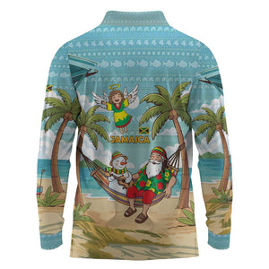 Jamaica Christmas Long Sleeve Polo Shirt Rasta Santa Snowman Hammock Angel Palm Trees and Tropical Beach - African Pride