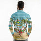 Jamaica Christmas Long Sleeve Polo Shirt Rasta Santa Snowman Hammock Angel Palm Trees and Tropical Beach - African Pride