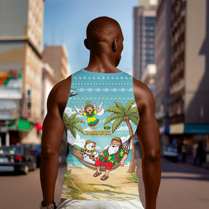 Jamaica Christmas Men Tank Top Rasta Santa Snowman Hammock Angel Palm Trees and Tropical Beach - African Pride
