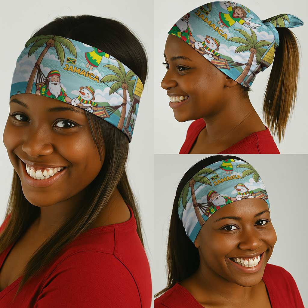 Jamaica Christmas Neck Gaiter Rasta Santa Snowman Hammock Angel Palm Trees and Tropical Beach - African Pride