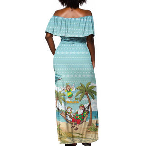Jamaica Christmas Off Shoulder Maxi Dress Rasta Santa Snowman Hammock Angel Palm Trees and Tropical Beach - African Pride
