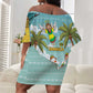 Jamaica Christmas Off Shoulder Short Dress Rasta Santa Snowman Hammock Angel Palm Trees and Tropical Beach - African Pride