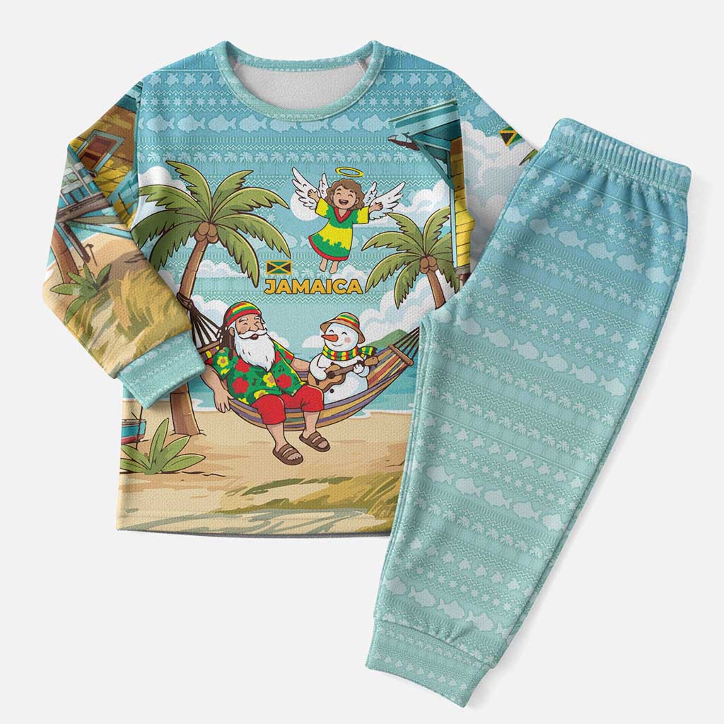 Jamaica Christmas Pajama Set Rasta Santa Snowman Hammock Angel Palm Trees and Tropical Beach - African Pride