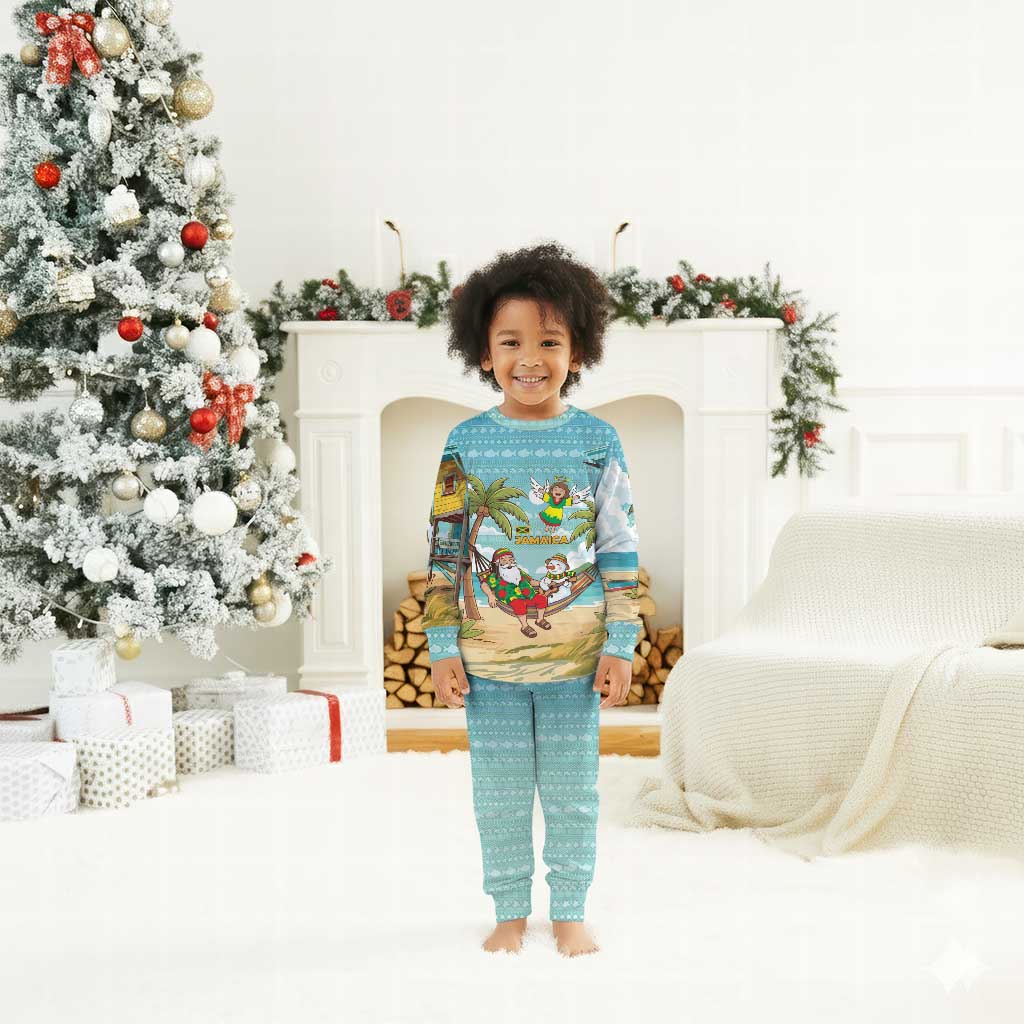 Jamaica Christmas Pajama Set Rasta Santa Snowman Hammock Angel Palm Trees and Tropical Beach - African Pride