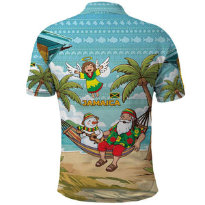 Jamaica Christmas Polo Shirt Rasta Santa Snowman Hammock Angel Palm Trees and Tropical Beach - African Pride