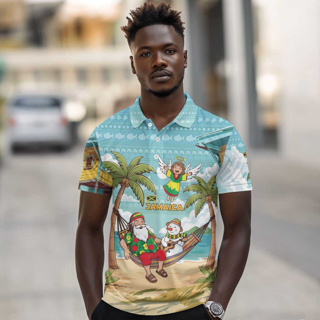 Jamaica Christmas Polo Shirt Rasta Santa Snowman Hammock Angel Palm Trees and Tropical Beach - African Pride