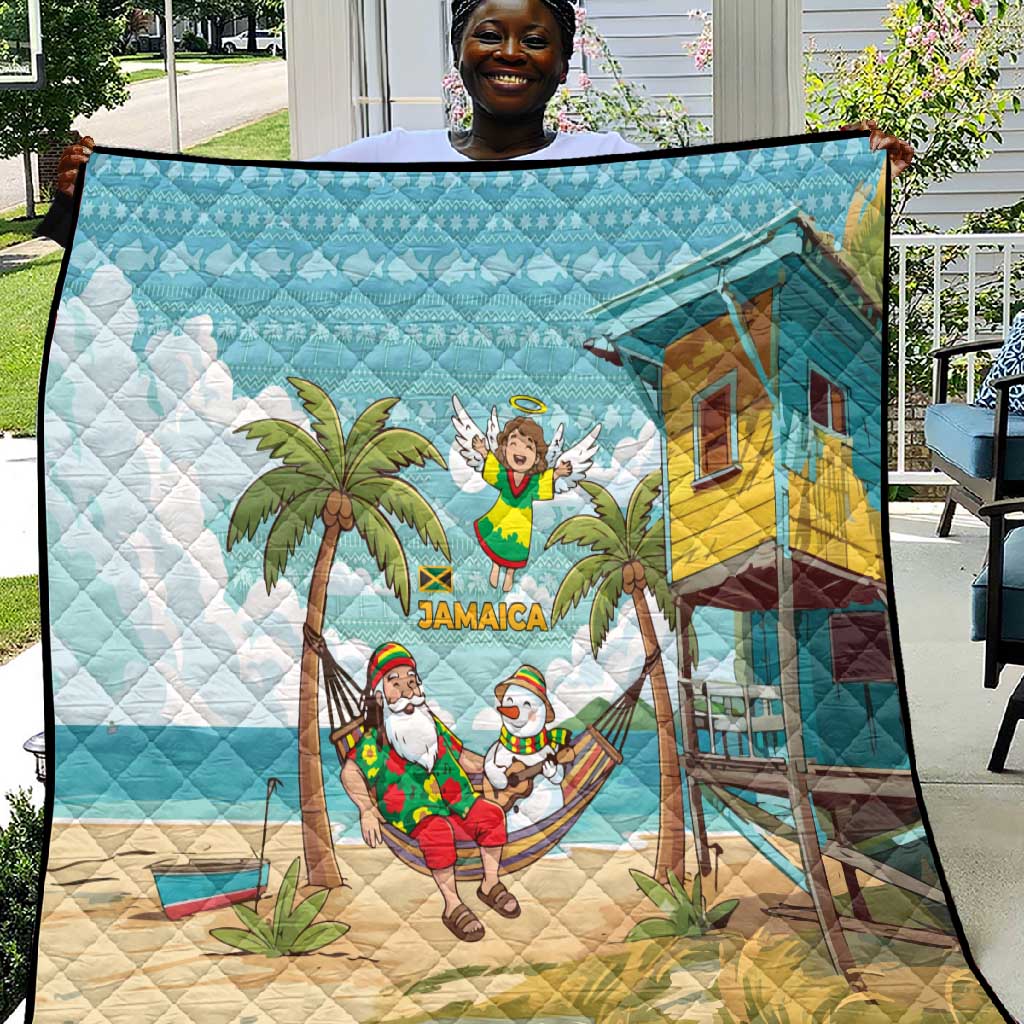 Jamaica Christmas Quilt Rasta Santa Snowman Hammock Angel Palm Trees and Tropical Beach - African Pride