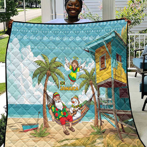 Jamaica Christmas Quilt Rasta Santa Snowman Hammock Angel Palm Trees and Tropical Beach - African Pride