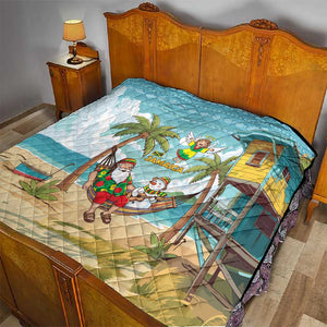 Jamaica Christmas Quilt Rasta Santa Snowman Hammock Angel Palm Trees and Tropical Beach - African Pride