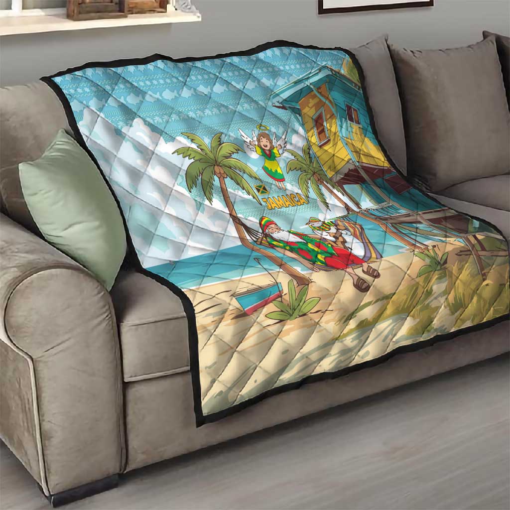 Jamaica Christmas Quilt Rasta Santa Snowman Hammock Angel Palm Trees and Tropical Beach - African Pride