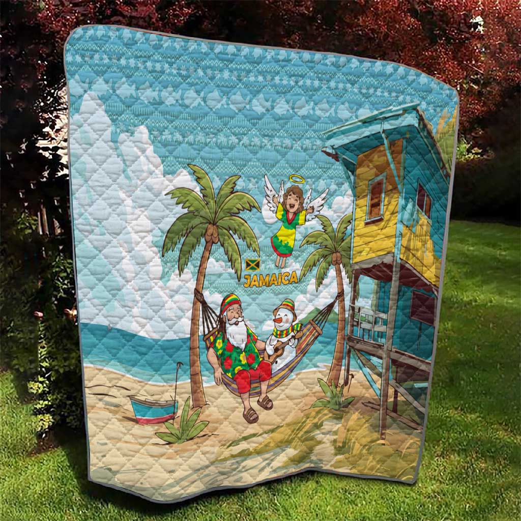 Jamaica Christmas Quilt Rasta Santa Snowman Hammock Angel Palm Trees and Tropical Beach - African Pride