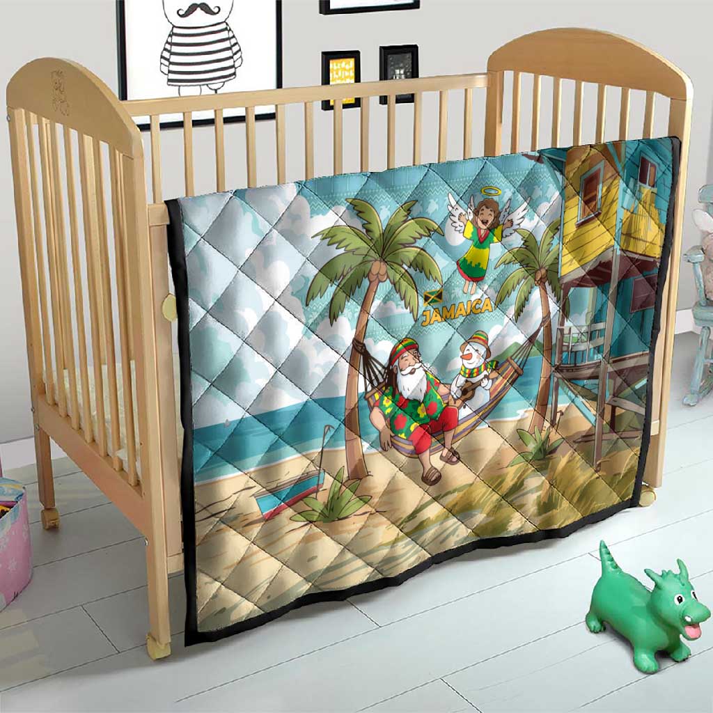 Jamaica Christmas Quilt Rasta Santa Snowman Hammock Angel Palm Trees and Tropical Beach - African Pride
