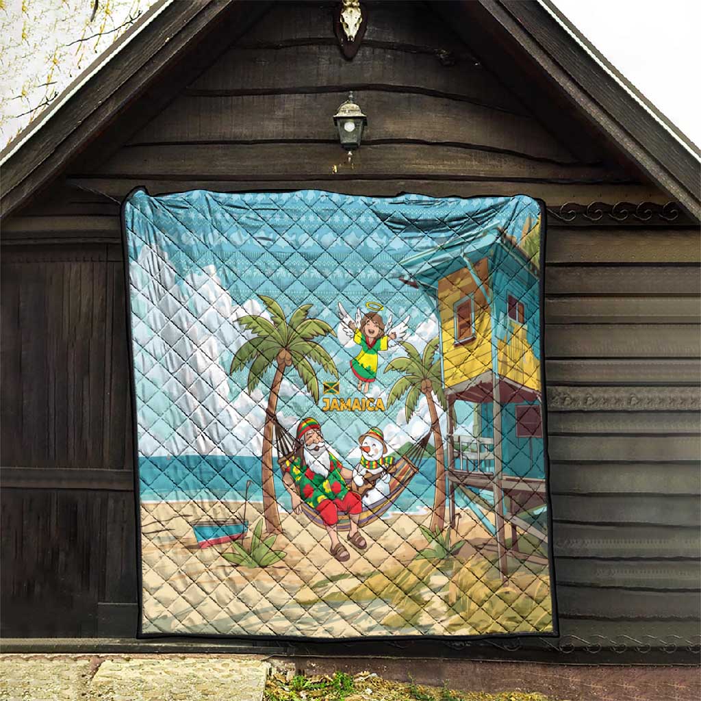 Jamaica Christmas Quilt Rasta Santa Snowman Hammock Angel Palm Trees and Tropical Beach - African Pride