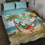 Jamaica Christmas Quilt Bed Set Rasta Santa Snowman Hammock Angel Palm Trees and Tropical Beach - African Pride
