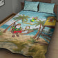Jamaica Christmas Quilt Bed Set Rasta Santa Snowman Hammock Angel Palm Trees and Tropical Beach - African Pride