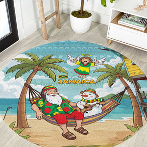 Jamaica Christmas Round Carpet Rasta Santa Snowman Hammock Angel Palm Trees and Tropical Beach - African Pride