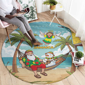 Jamaica Christmas Round Carpet Rasta Santa Snowman Hammock Angel Palm Trees and Tropical Beach - African Pride