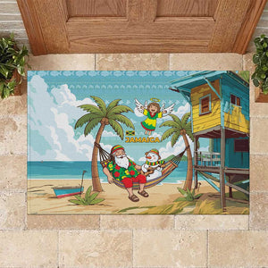 Jamaica Christmas Rubber Doormat Rasta Santa Snowman Hammock Angel Palm Trees and Tropical Beach - African Pride