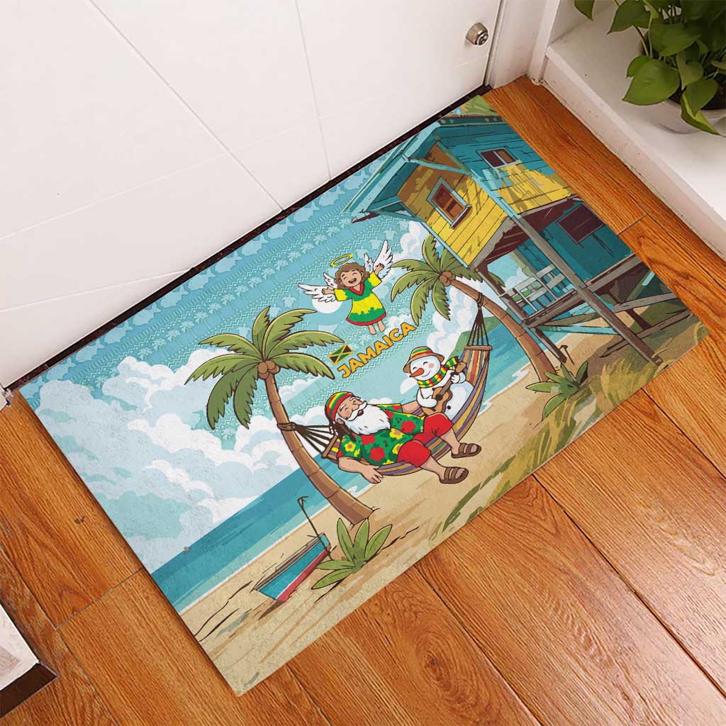 Jamaica Christmas Rubber Doormat Rasta Santa Snowman Hammock Angel Palm Trees and Tropical Beach - African Pride