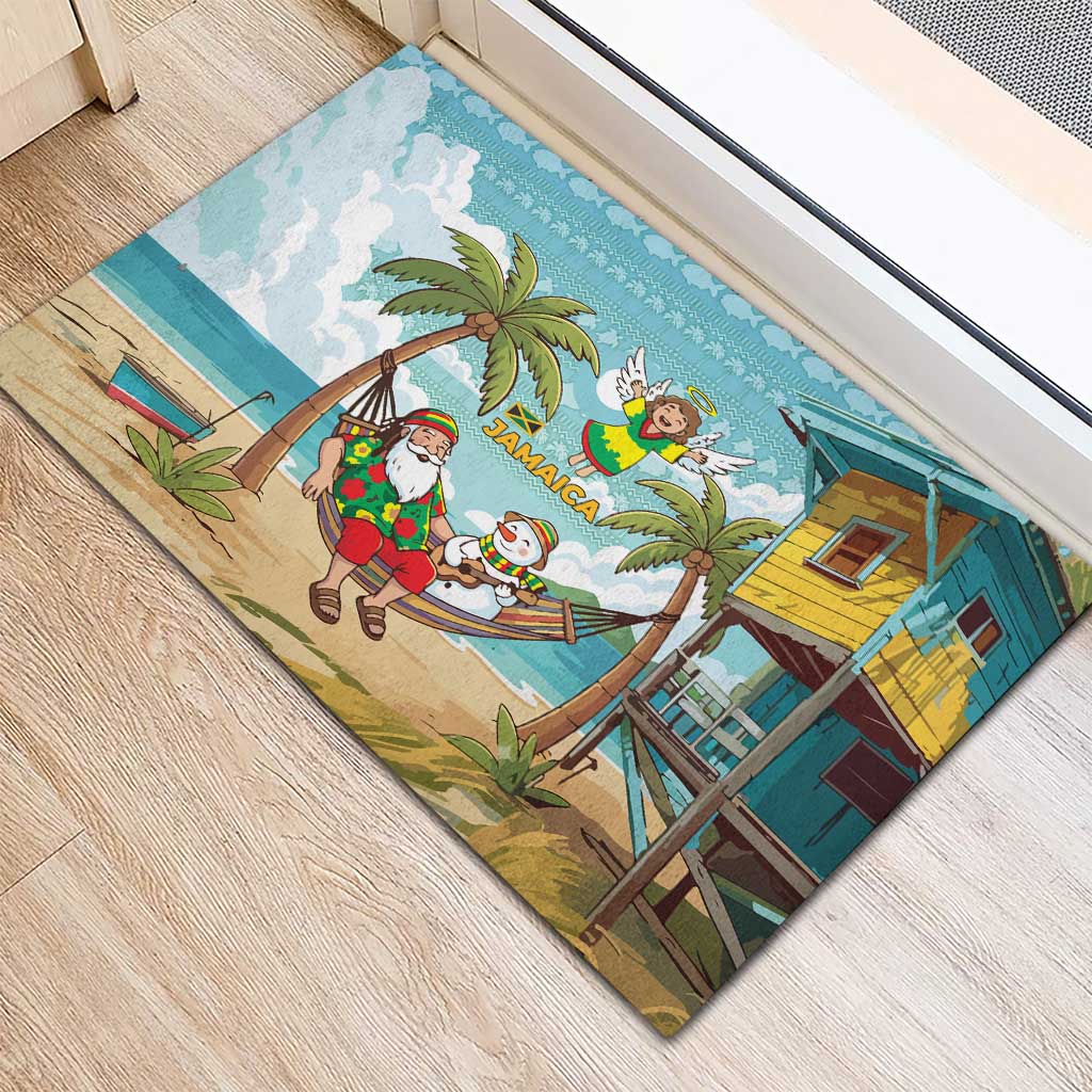 Jamaica Christmas Rubber Doormat Rasta Santa Snowman Hammock Angel Palm Trees and Tropical Beach - African Pride