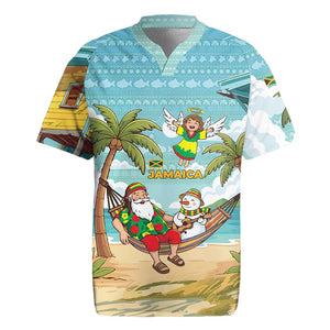 Jamaica Christmas Rugby Jersey Rasta Santa Snowman Hammock Angel Palm Trees and Tropical Beach - African Pride