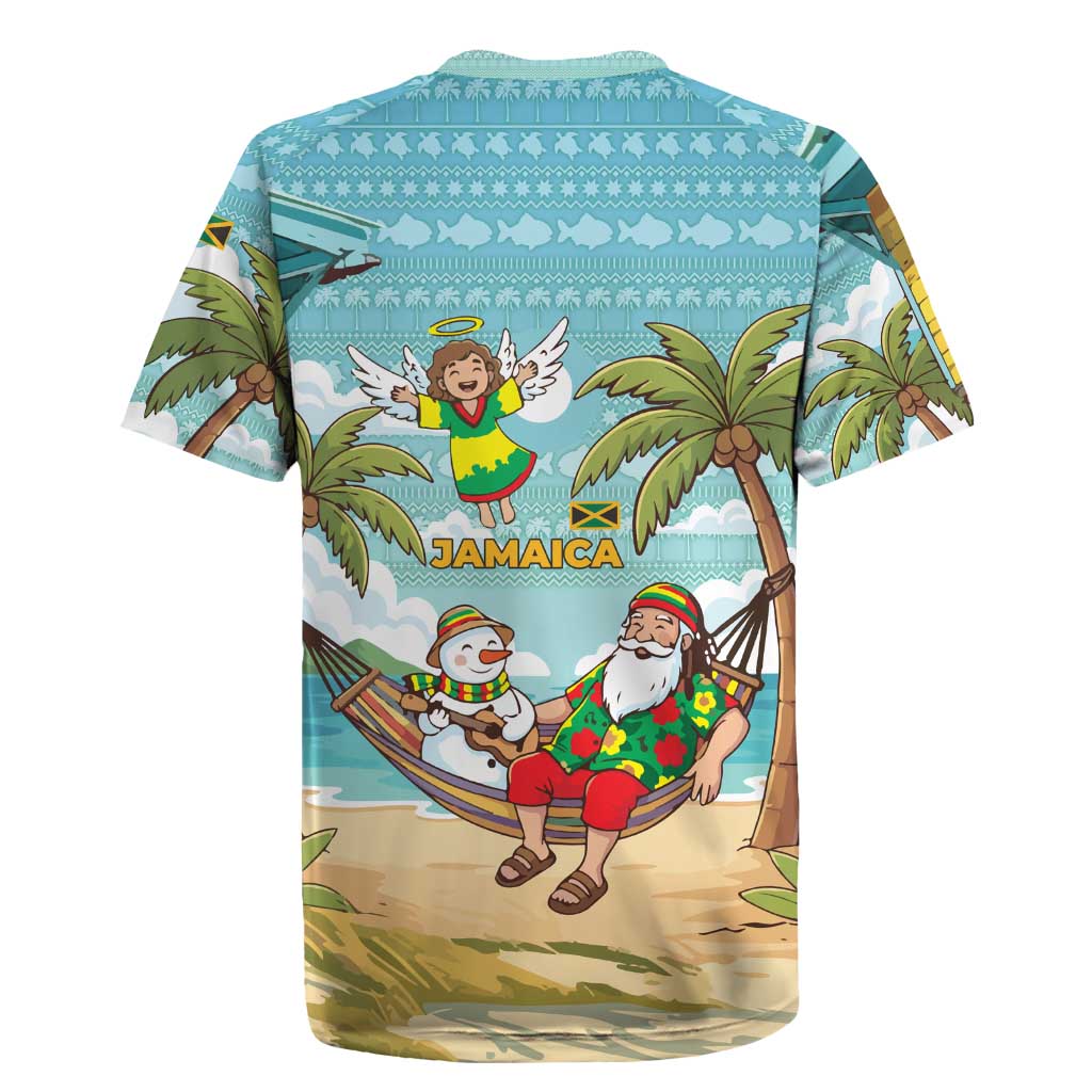 Jamaica Christmas Rugby Jersey Rasta Santa Snowman Hammock Angel Palm Trees and Tropical Beach - African Pride