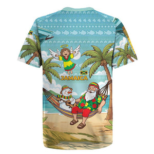 Jamaica Christmas Rugby Jersey Rasta Santa Snowman Hammock Angel Palm Trees and Tropical Beach - African Pride