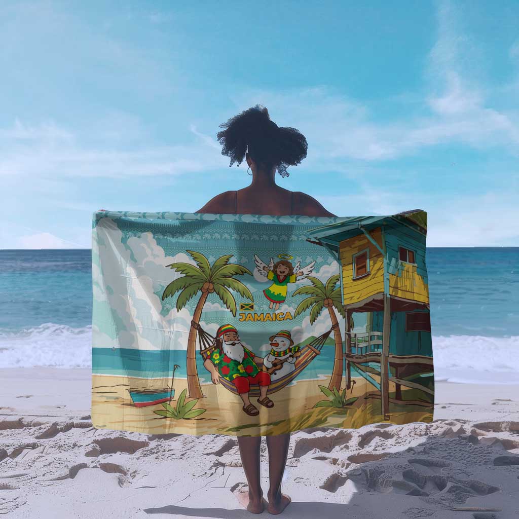 Jamaica Christmas Sarong Rasta Santa Snowman Hammock Angel Palm Trees and Tropical Beach - African Pride