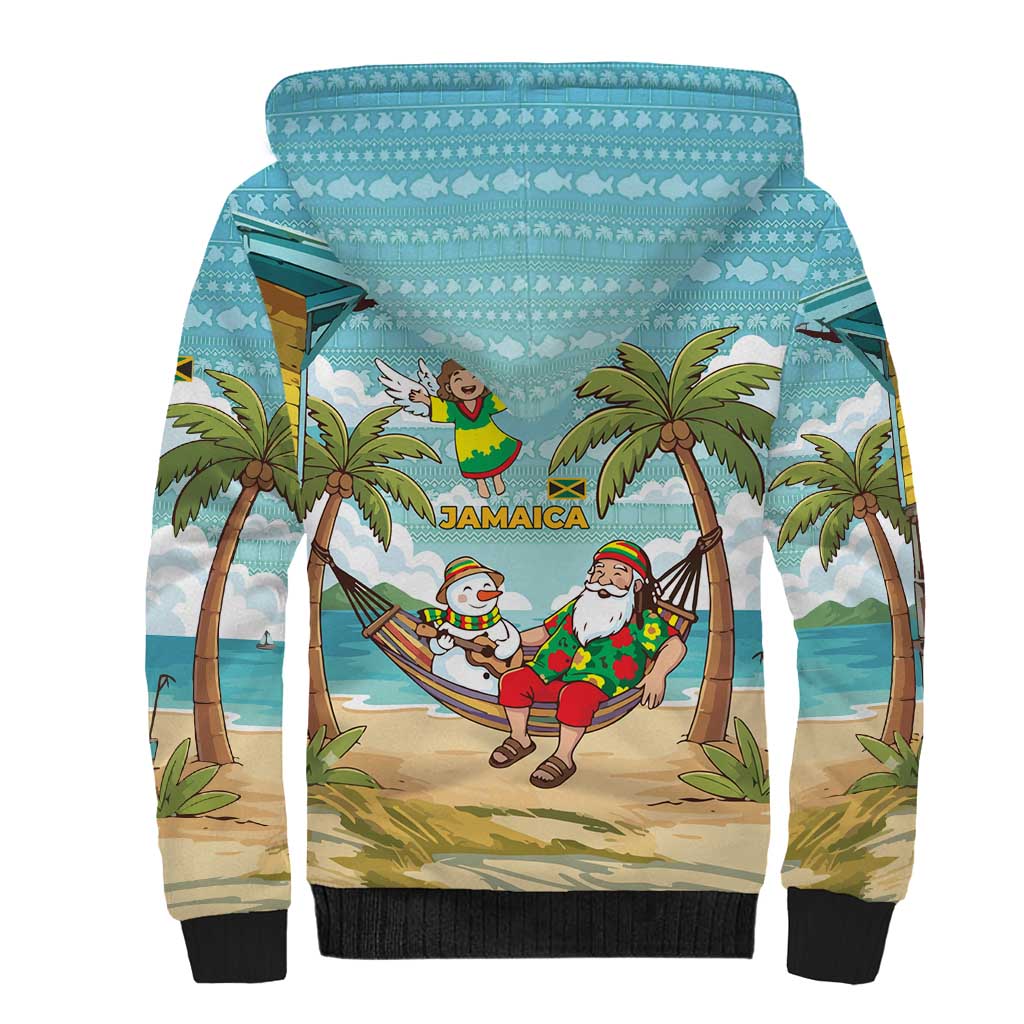 Jamaica Christmas Sherpa Hoodie Rasta Santa Snowman Hammock Angel Palm Trees and Tropical Beach - African Pride
