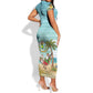 Jamaica Christmas Short Sleeve Bodycon Dress Rasta Santa Snowman Hammock Angel Palm Trees and Tropical Beach - African Pride