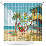 Jamaica Christmas Shower Curtain Rasta Santa Snowman Hammock Angel Palm Trees and Tropical Beach - African Pride