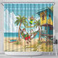 Jamaica Christmas Shower Curtain Rasta Santa Snowman Hammock Angel Palm Trees and Tropical Beach - African Pride