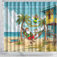 Jamaica Christmas Shower Curtain Rasta Santa Snowman Hammock Angel Palm Trees and Tropical Beach - African Pride