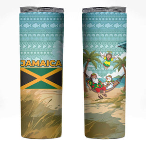 Jamaica Christmas Skinny Tumbler Rasta Santa Snowman Hammock Angel Palm Trees and Tropical Beach - African Pride