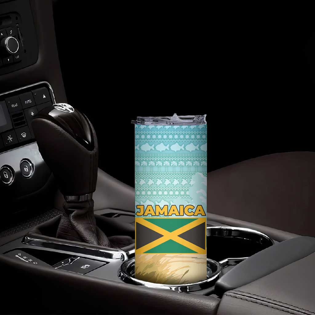 Jamaica Christmas Skinny Tumbler Rasta Santa Snowman Hammock Angel Palm Trees and Tropical Beach - African Pride