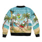 Jamaica Christmas Sleeve Zip Bomber Jacket Rasta Santa Snowman Hammock Angel Palm Trees and Tropical Beach - African Pride