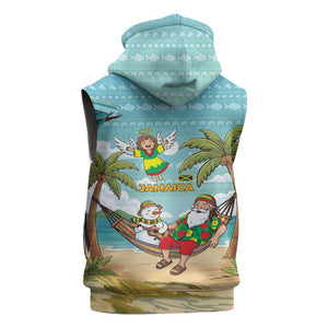 Jamaica Christmas Sleeveless Hoodie Rasta Santa Snowman Hammock Angel Palm Trees and Tropical Beach - African Pride