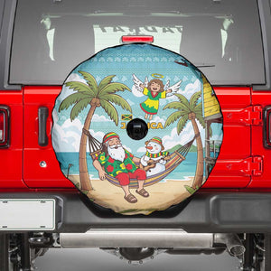 Jamaica Christmas Spare Tire Cover Rasta Santa Snowman Hammock Angel Palm Trees and Tropical Beach - African Pride