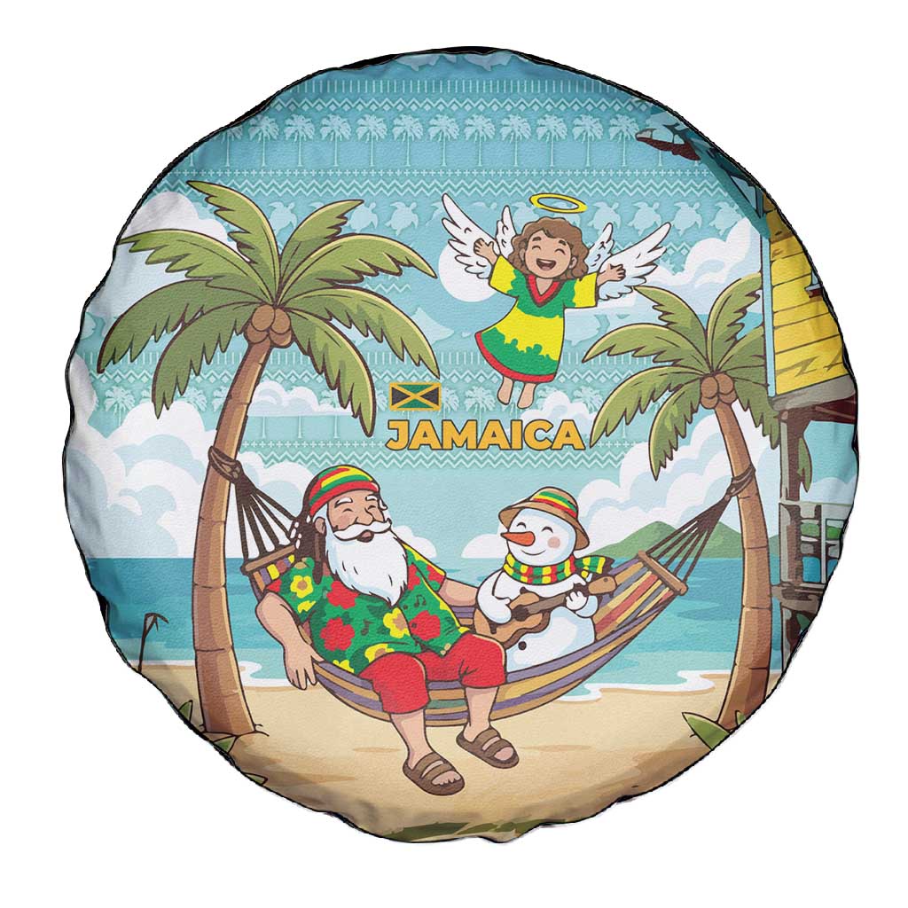 Jamaica Christmas Spare Tire Cover Rasta Santa Snowman Hammock Angel Palm Trees and Tropical Beach - African Pride
