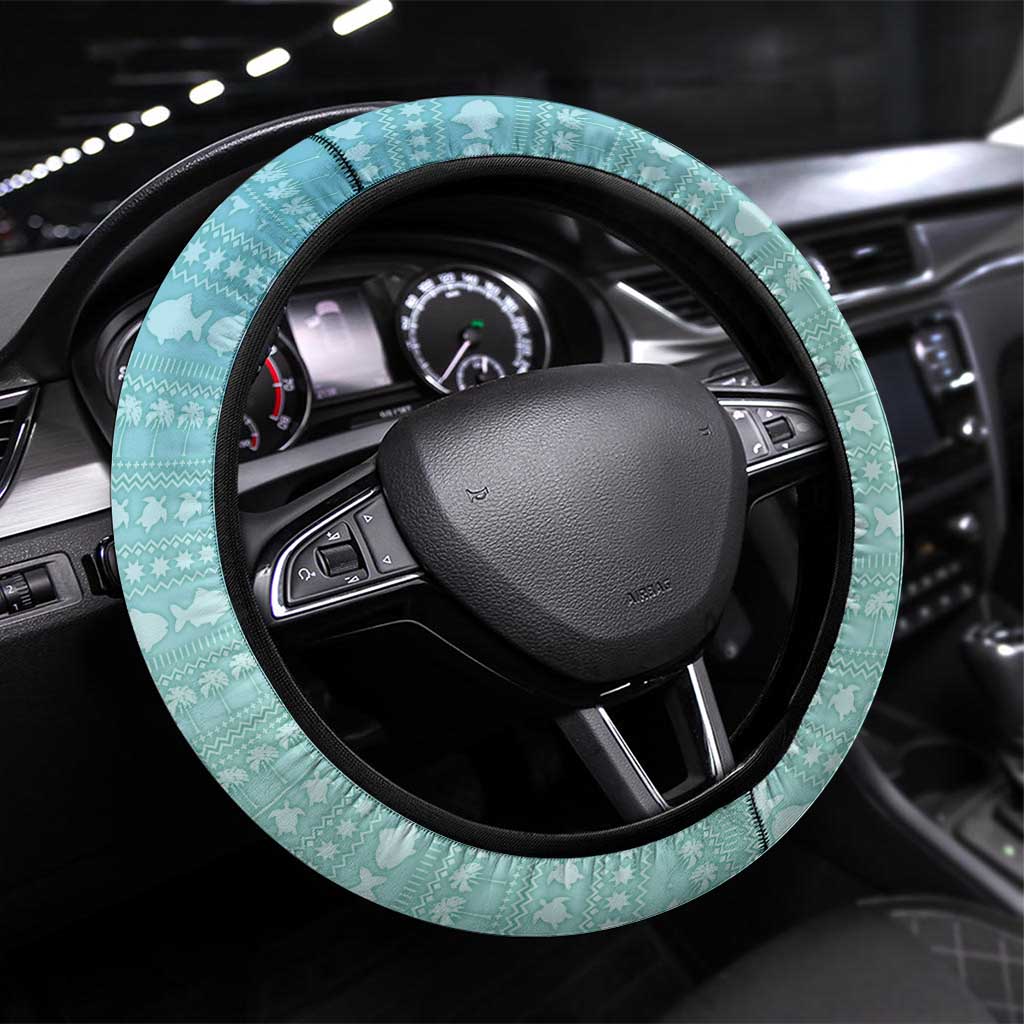 Jamaica Christmas Steering Wheel Cover Rasta Santa Snowman Hammock Angel Palm Trees and Tropical Beach - African Pride