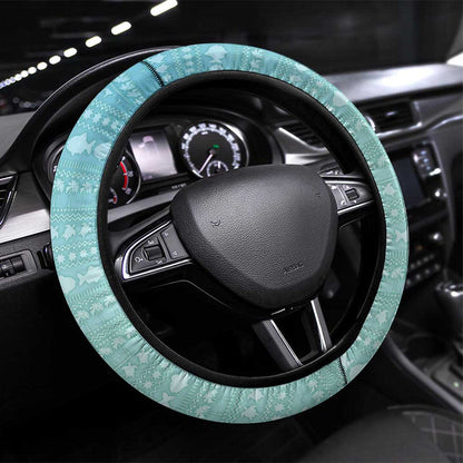 Jamaica Christmas Steering Wheel Cover Rasta Santa Snowman Hammock Angel Palm Trees and Tropical Beach - African Pride