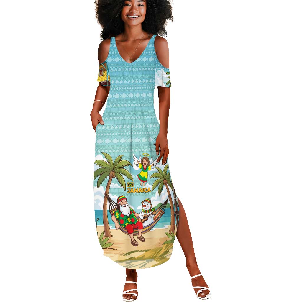 Jamaica Christmas Summer Maxi Dress Rasta Santa Snowman Hammock Angel Palm Trees and Tropical Beach - African Pride