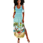 Jamaica Christmas Summer Maxi Dress Rasta Santa Snowman Hammock Angel Palm Trees and Tropical Beach - African Pride
