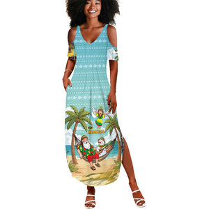 Jamaica Christmas Summer Maxi Dress Rasta Santa Snowman Hammock Angel Palm Trees and Tropical Beach - African Pride