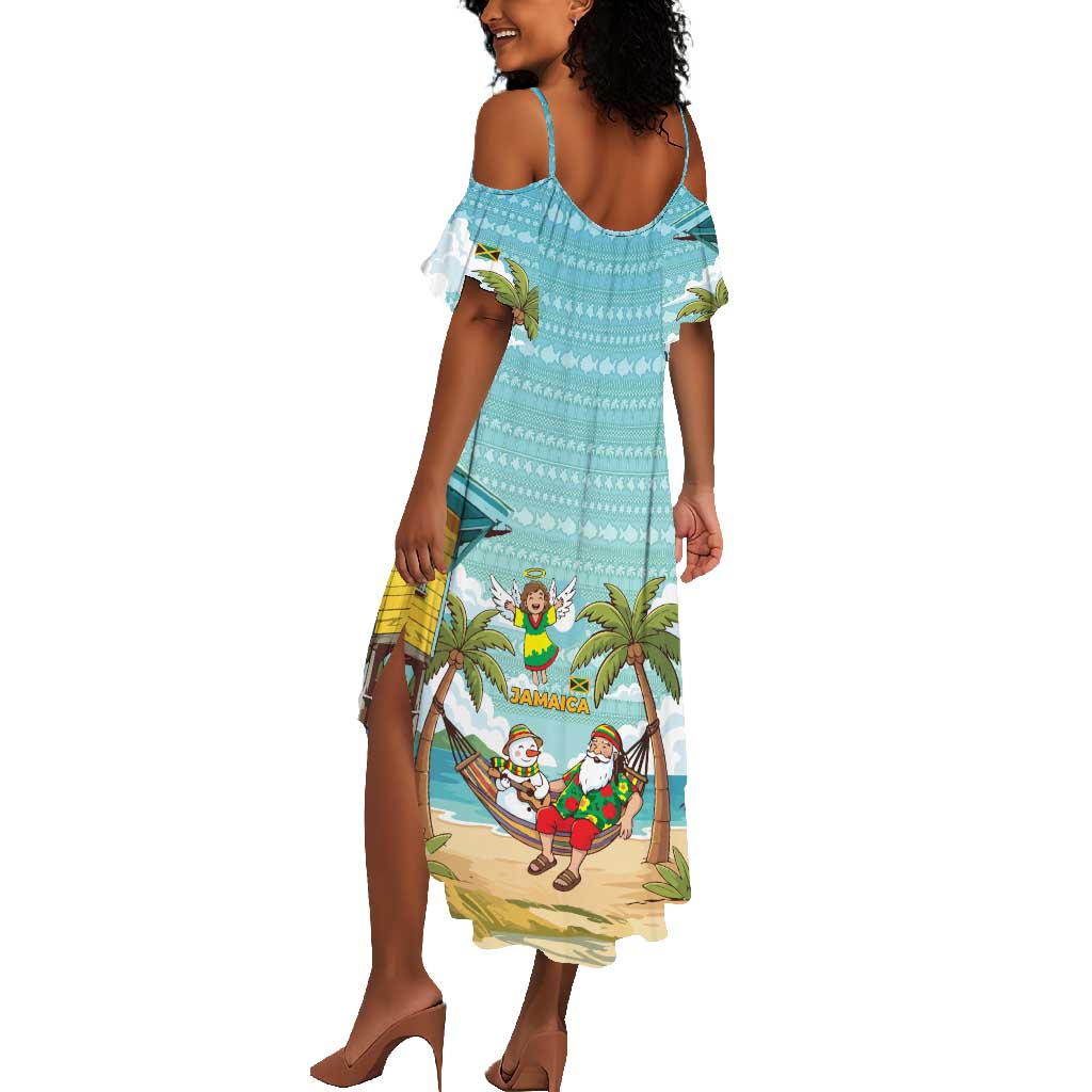 Jamaica Christmas Summer Maxi Dress Rasta Santa Snowman Hammock Angel Palm Trees and Tropical Beach - African Pride